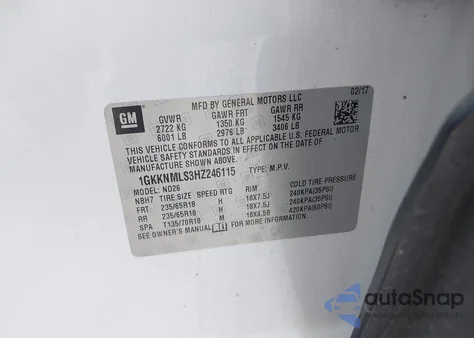 2017 GMC Acadia Slt-1 z USA, uszkodzony, nr VIN 1GKKNMLS3HZ246115